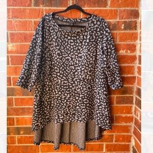 Lane Bryant Womens 22/24 Gray Black Leopard Animal Print Hi Lo Skirted Top